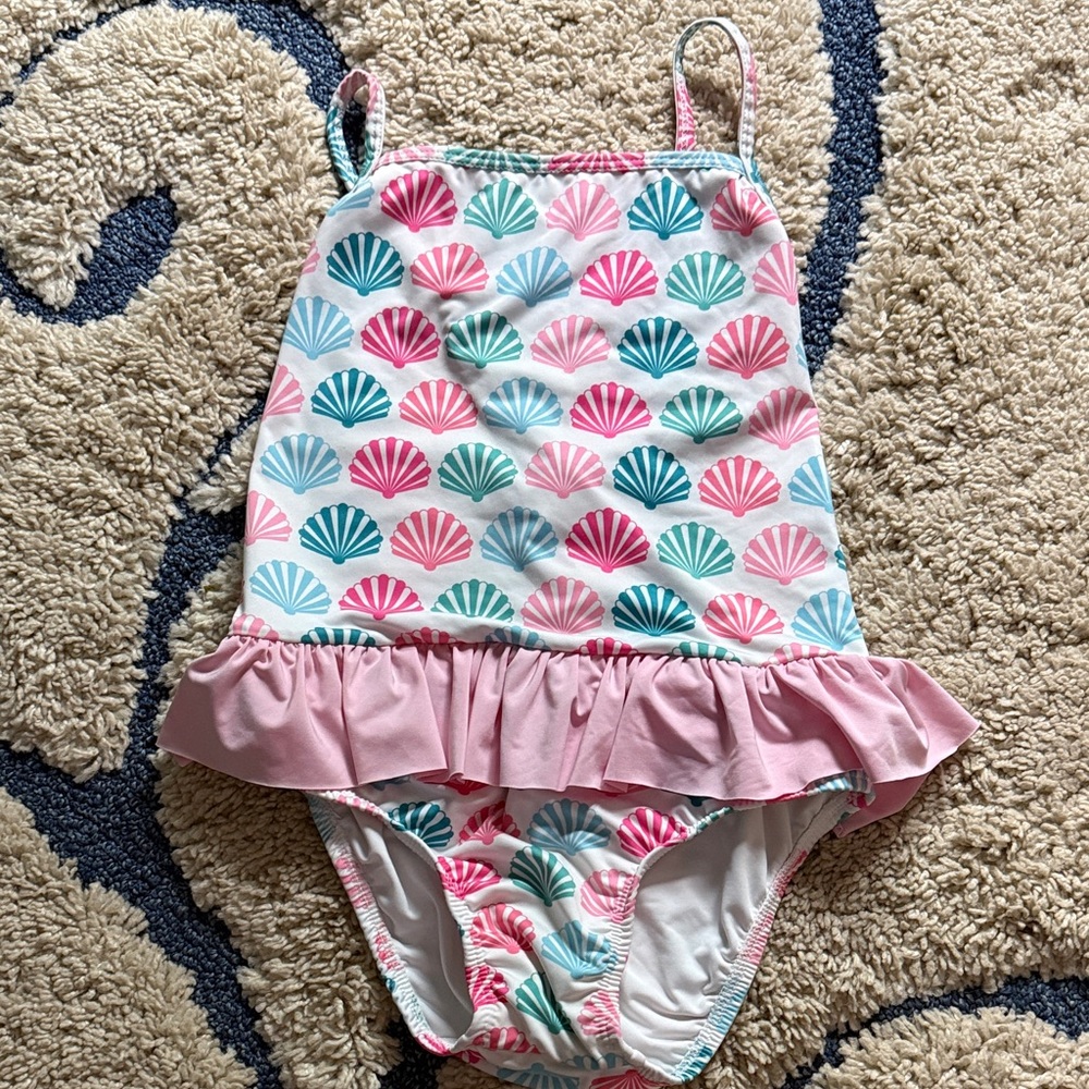 Charming Pink and Blue Shell Pattern Kids One Piece Swimsuit